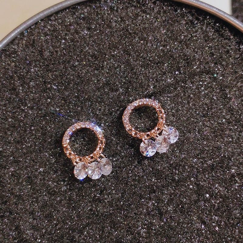 [Jiudolan] Khuyên Tai Tròn Đính Đá Zircon Sáng Bóng Thời Trang Hàn Quốc Cho Nữ
