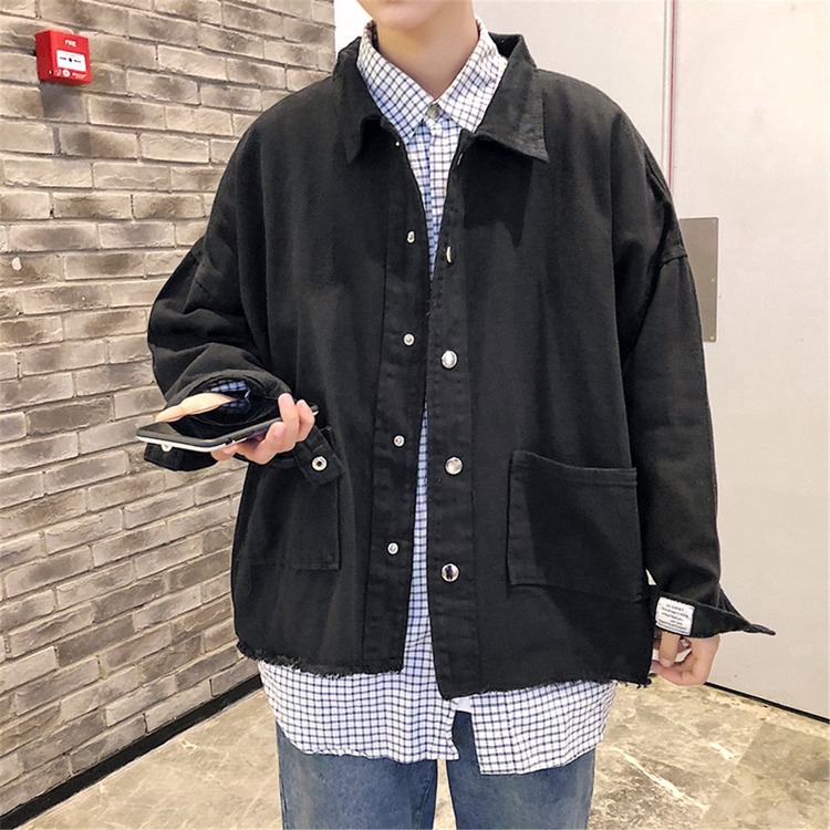 Áo Khoác Denim Dáng Rộng Màu Sắc Đơn Giản Phong Cách Hàn Quốc Dành Cho Nam Giới