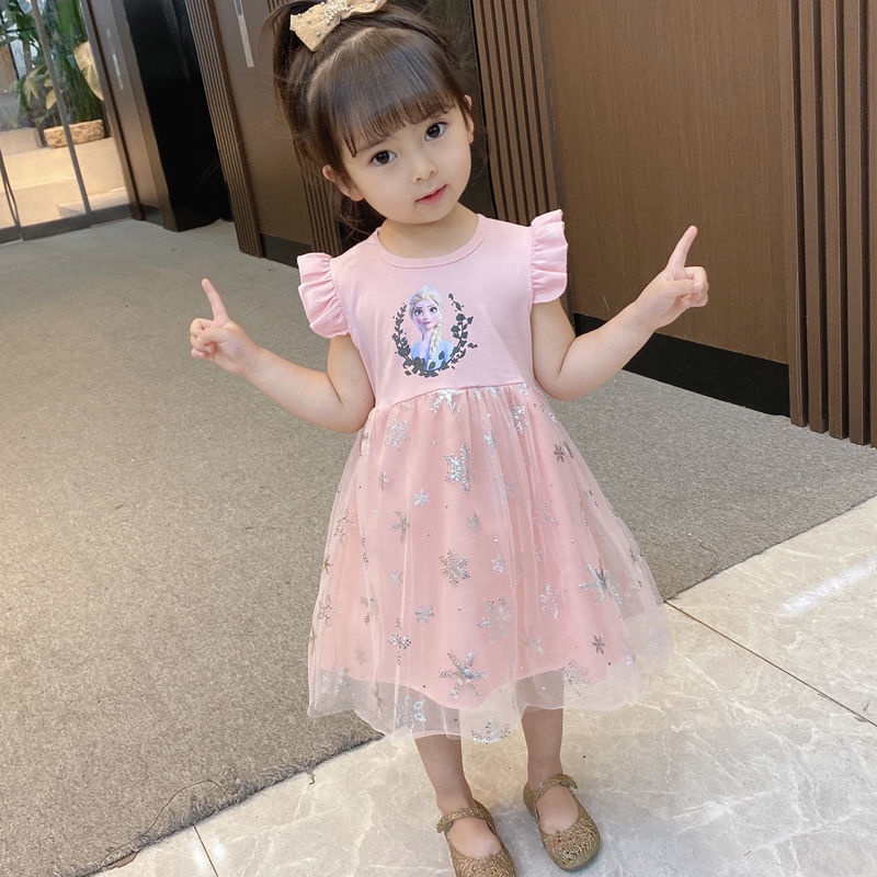 Đầm Công Chúa Phối Lưới Họa Tiết Hoạt Hình Thời Trang Mùa Hè Hàn Quốc 2022 Cho Bé Gái