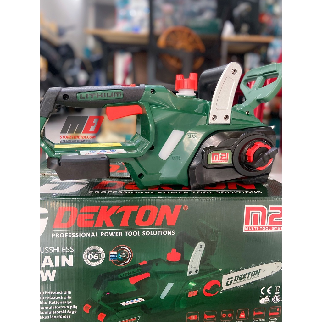 M21x2-CS14BL Máy Cưa Xích  2 Pin 21v Dekton 14 inch / Chân Pin Phổ Thông Makita / Motor Brushless / Bôi Trơn Tự Động