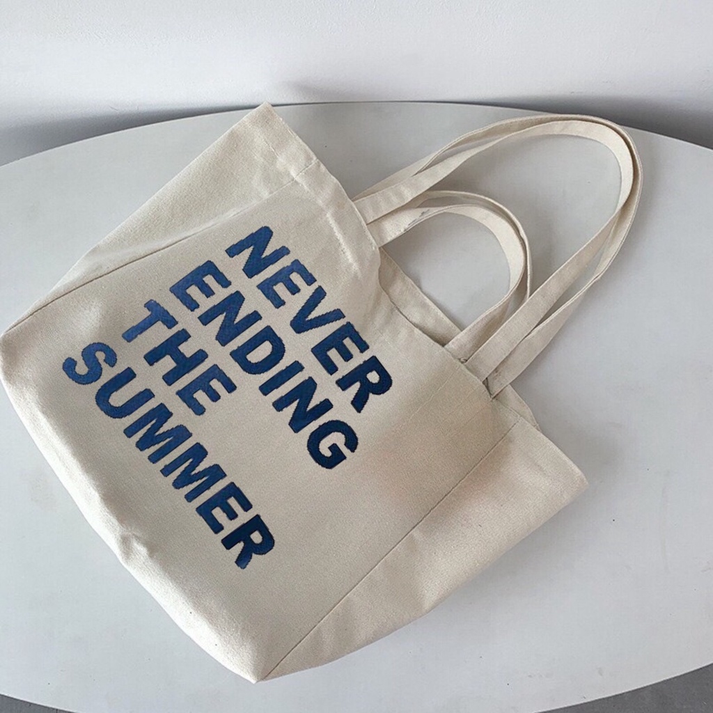 Túi tote HAZIN size lớn vải canvas ulzzang unisex Never Ending  có khoá miệng ngăn phụ đi học đi chơi đựng vừa khổ a4
