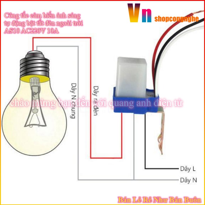 Công tắc cảm biến ánh sáng tự động bật tắt đèn ngoài trời AS10 AC220V 10A