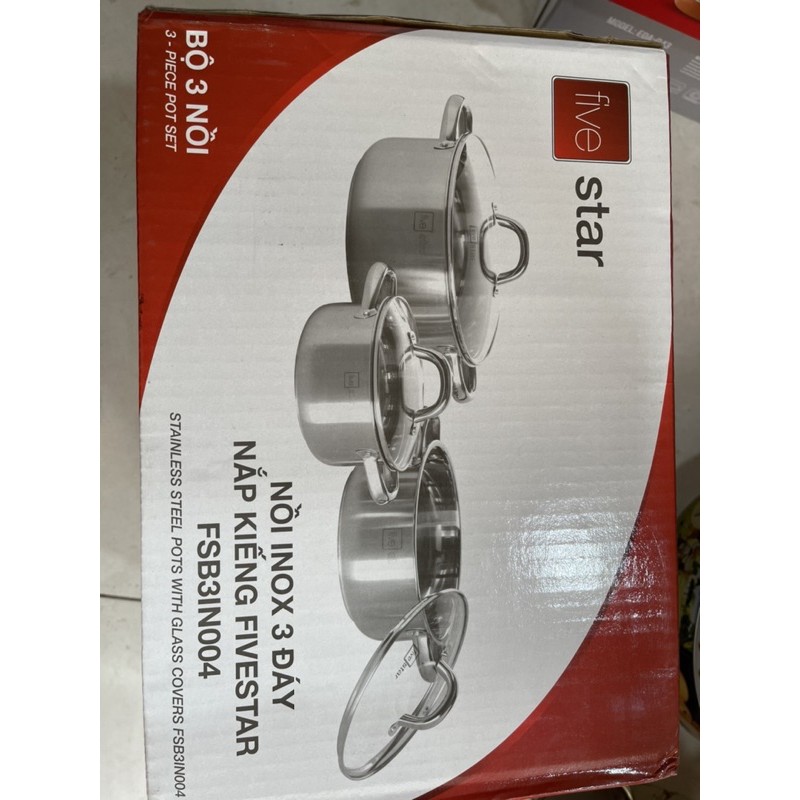 Bộ nồi bếp từ inox Fivestar 3 đáy nắp kính quai tán đinh 16,20,24cm -Shop Tiện Ích