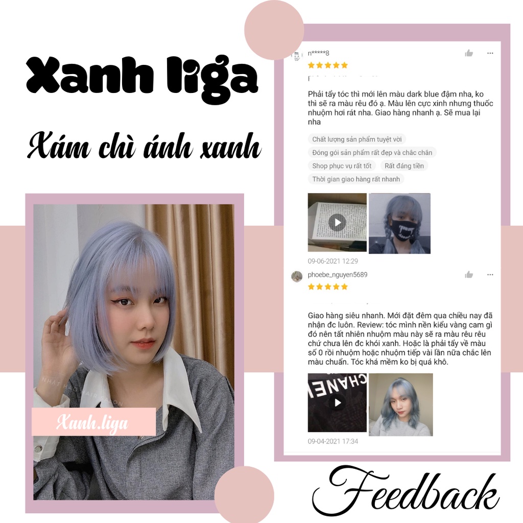 Thuốc nhuộm tóc màu Xám Khói Ánh Xanh, Xám xanh cần Thuốc tẩy tóc, kèm oxy trợ nhuộm xanhliga