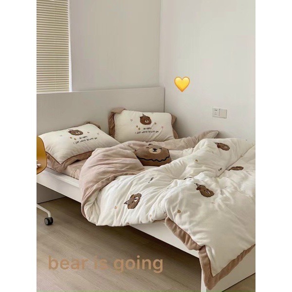Bộ chăn ga gối Nỉ Nhung Gấu Teddy phiên bản nỉ nhung mịn