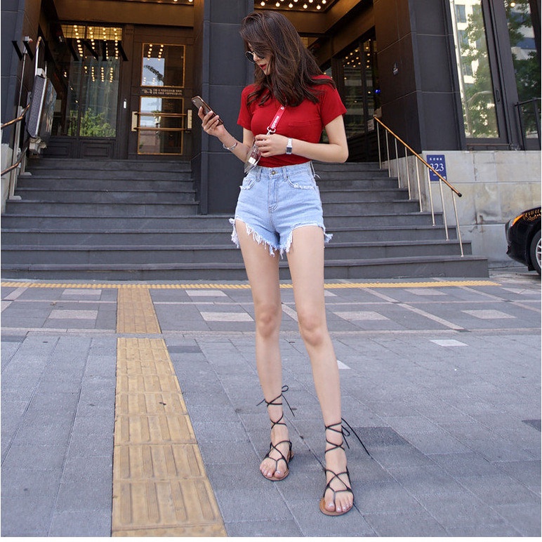 Quần Short Denim Lưng Cao Thiết Kế Lệch Tà Thời Trang Quyến Rũ Cho Nữ