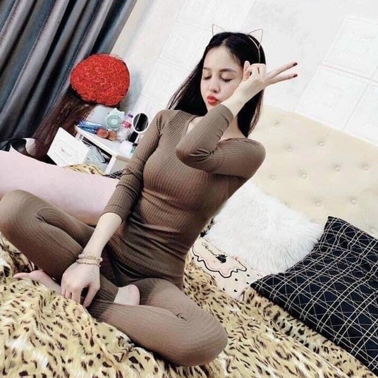 Đồ bộ ngủ nữ len tăm thu đông giữ nhiệt mặc nhà, đồ bộ kiểu ôm body mềm co giãn 4 chiều mặc thoải mái