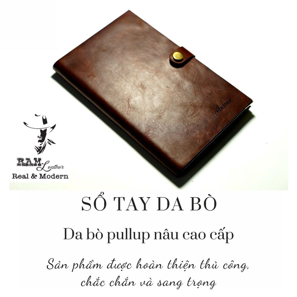 Sổ bò thật RAM Leather màu nâu đỏ sang trọng