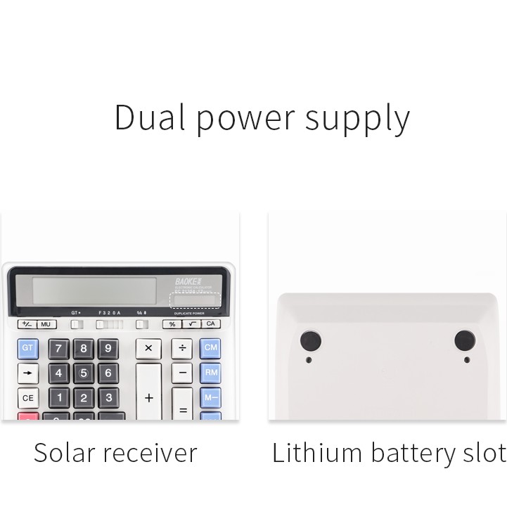 Máy tính tiền số to mặt kim loại 2 nguồn pin Baoke EC2135A