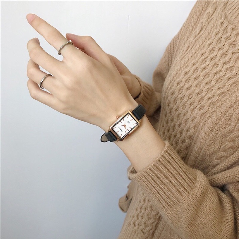 Đồng hồ nữ mặt chữ nhật 28mm dây da nhỏ SULABAS đẹp trẻ trung năng động