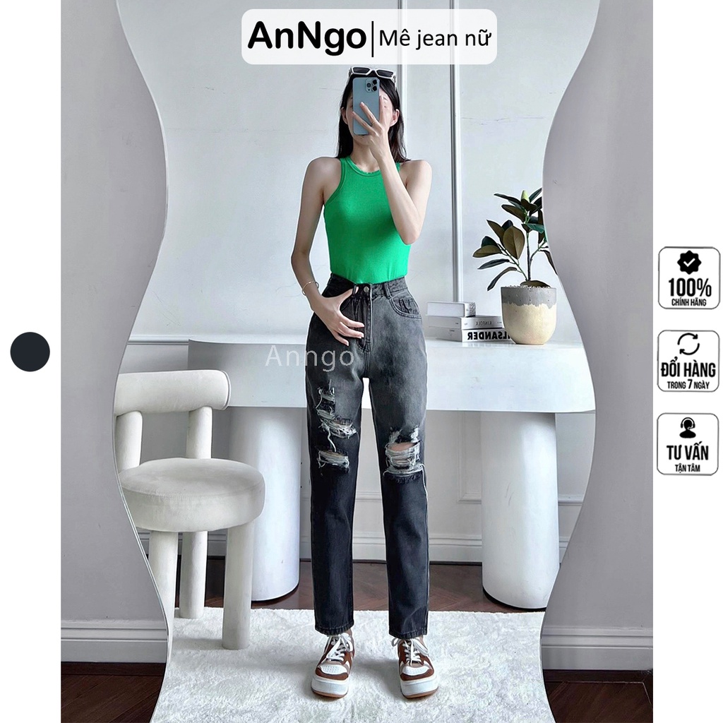Quần jean nữ baggy loang màu chất vải Jean Denim không co giãn, bền màu AnNgo - AT176