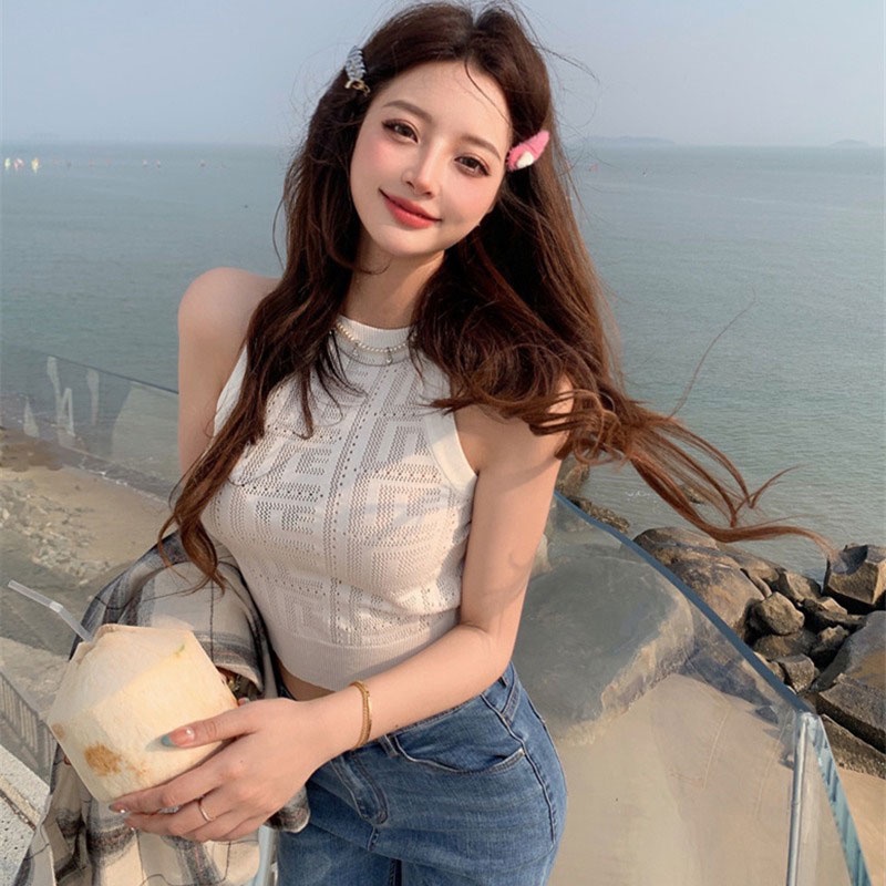 Áo Nữ Không Tay Cổ Yếm Lưng Cao Thời Trang Hàn Quốc