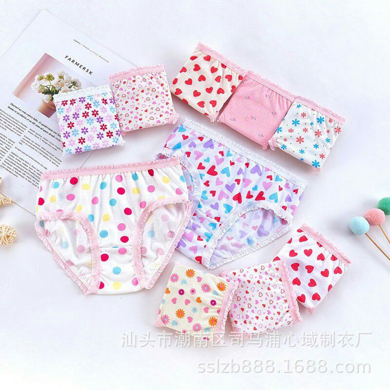 Quần lót/ quần chip cotton hoạ tiết bé gái_Set 12 cái (Hàng sẵn)