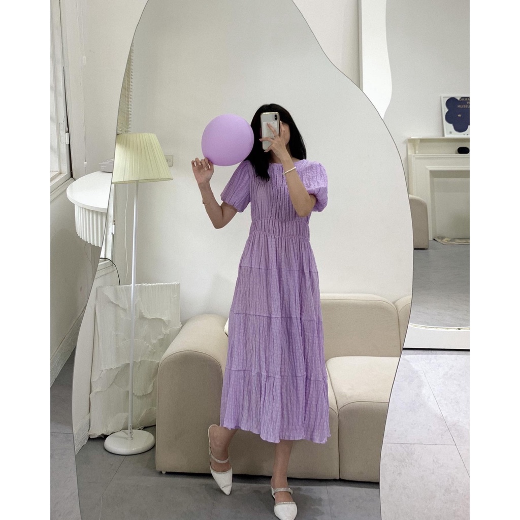 Váy đũi xốp cổ tròn xếp tầng cộc tay V683 SUSTORE