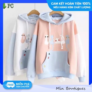 [Có Giao Hỏa Tốc] Áo khoác Hoodie nữ thêu 4 mèo ABCD chui đầu có mũ trùm - Hàng đẹp y hình