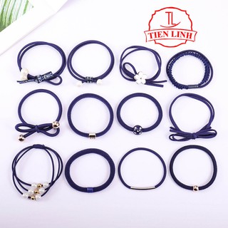 Set 12 thun cột tóc Hàn Quốc dễ thương -  (Xanh hải quân)