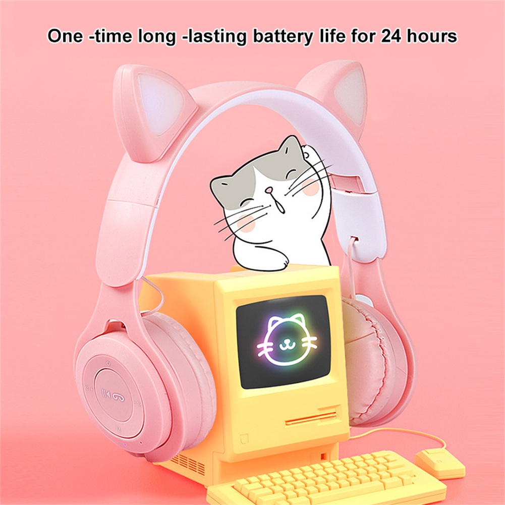 Aubess Tai Nghe Không Dây Tai Mèo Với Thoáng Khí LED Ánh Sáng Hifi Stereo Super Bass 200 Giờ Dài Chờ Hỗ Trợ TF Thẻ Yunni