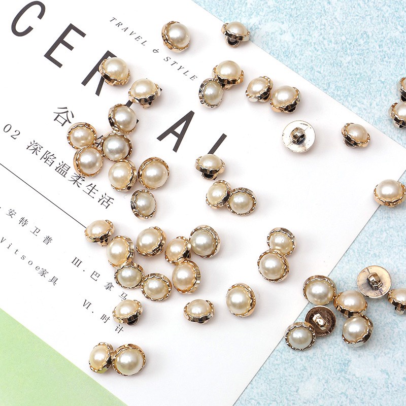 5 Nút cúc khuy áo ngọc trai nhân tạo tròn nhỏ 1cm sơ mi, cardigan len, váy quần mũ túi khâu vá