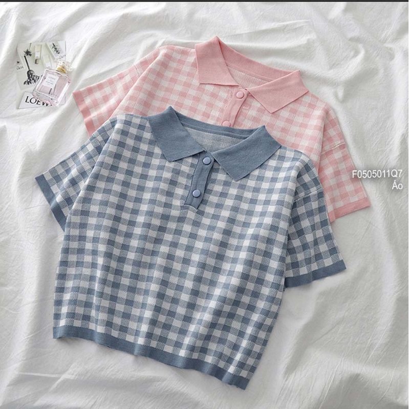 Áo len caro cổ bẻ gài 2 nút tay ngắn hàng Quảng Châu 0505