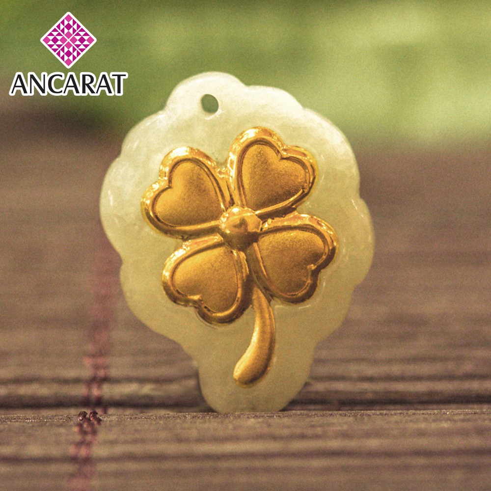 ANCARAT - Mặt dây phỉ thuý dát vàng Cỏ 4 lá may mắn