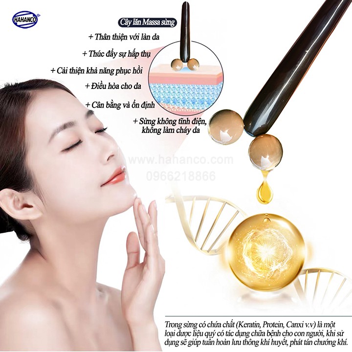 Cây lăn Massage 3D nâng cơ mặt và body bằng sừng không tĩnh điện [MH826] HAHANCO