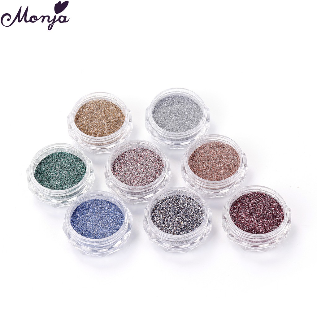 Monja 8 Colors Nail Art Crystal Diamond Glitter Powder Holographic Laser Shiny Nail Pigment Drilling Powder Manicure Decorations