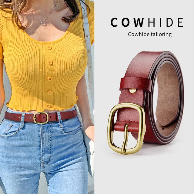 Thắt Lưng Da Bò Phối Khóa Vàng Thời Trang Cho Nữ