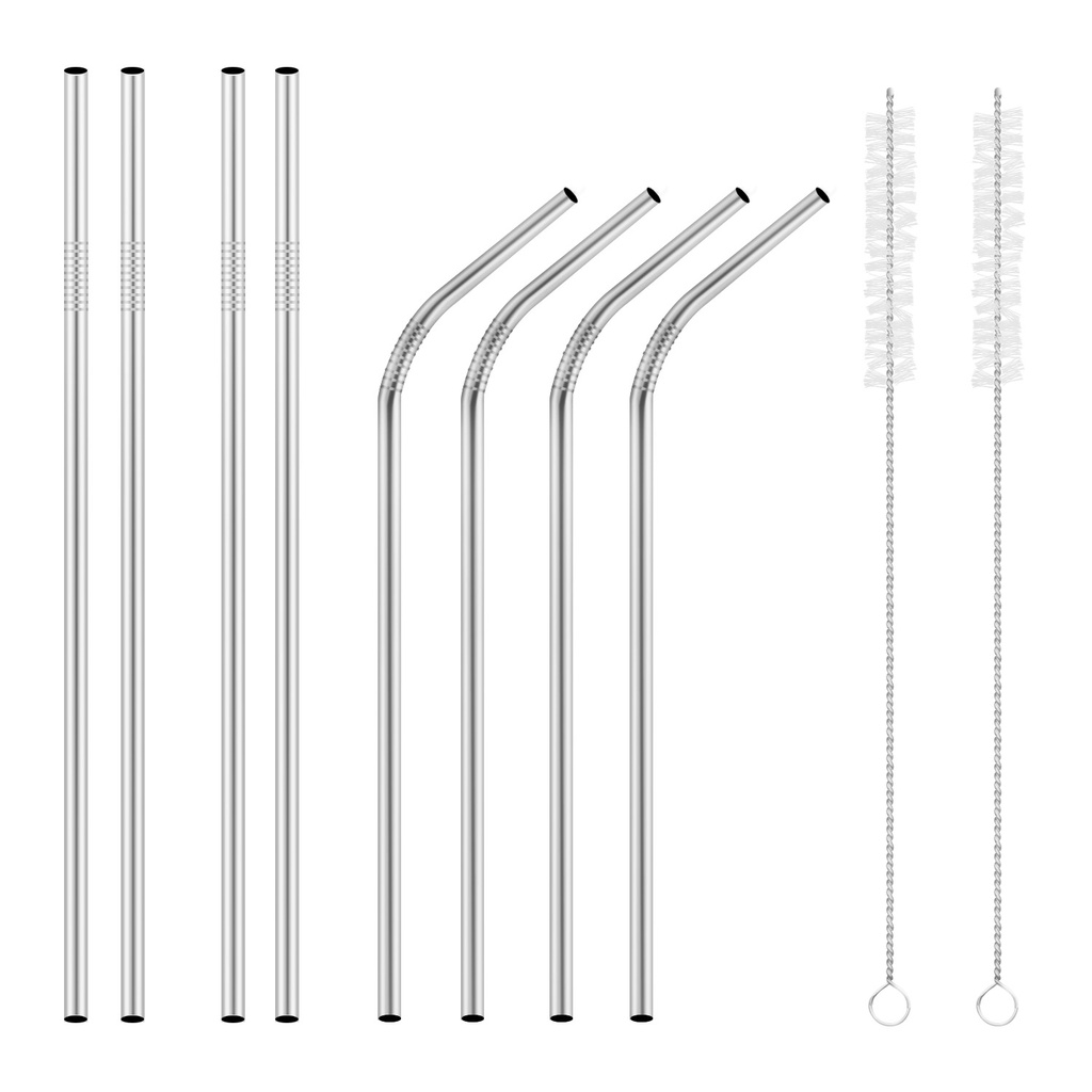Set 10 Ống Hút Bằng Thép Không Gỉ Có Thể Tái Sử Dụng Kèm Cọ Vệ Sinh
