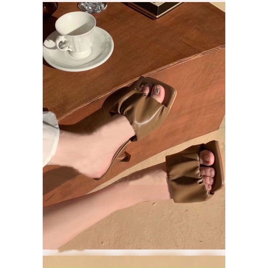Guốc cao gót quai nhún bèo cao cấp cao 7cm - Q15