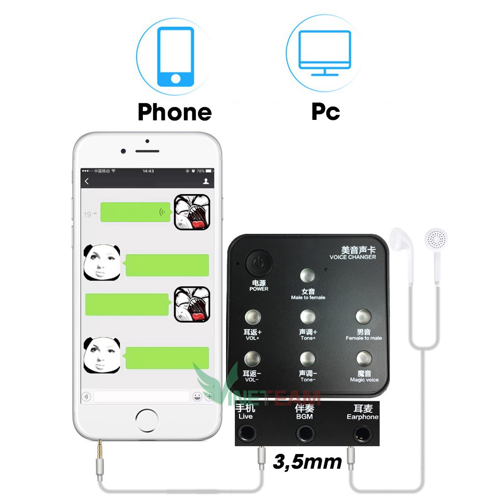 Thiết bị thay đổi giọng nói , giả giọng nói trong game thủ ,hát live ,chỉnh sửa giọng nam nữ,trẻ con Bonkyo VINETTEAM