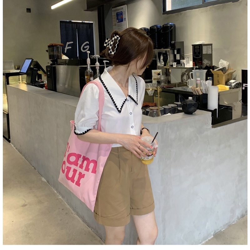 Túi Vải Canvas Đeo Vai In Chữ Phong Cách Hàn Quốc