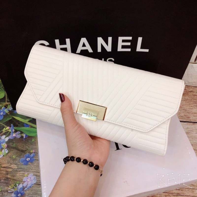 Túi ví cầm tay da vân chéo cực sang chảnh, ví kèm dây xích đeo túi | BigBuy360 - bigbuy360.vn