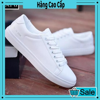 [FREE SHIP] Giày sneaker nam màu trắng da đẹp đế bằng gót chữ số (full trắng, trắng đen)
