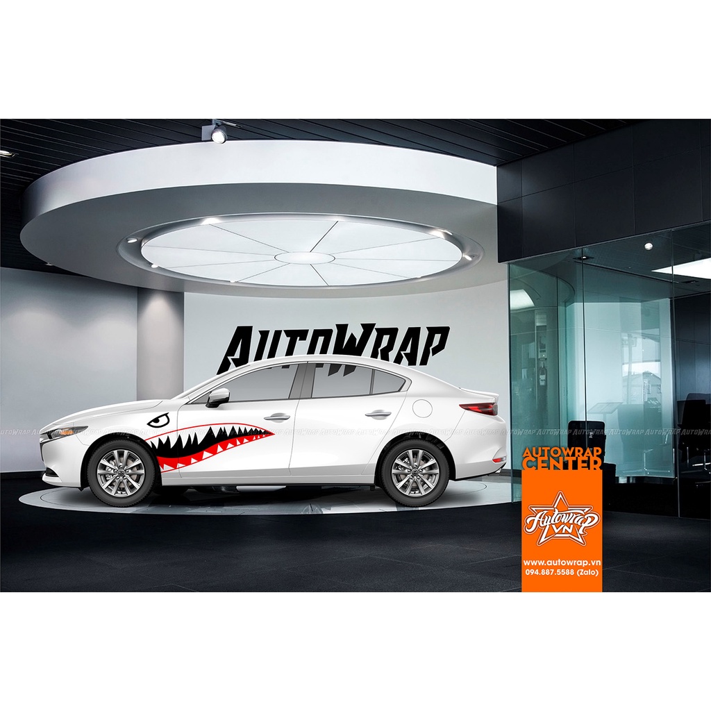 Tem họa tiết xe Mazda 3 Shark - Tem họa tiết ô tô Mazda, tem dán sườn xe thể thao
