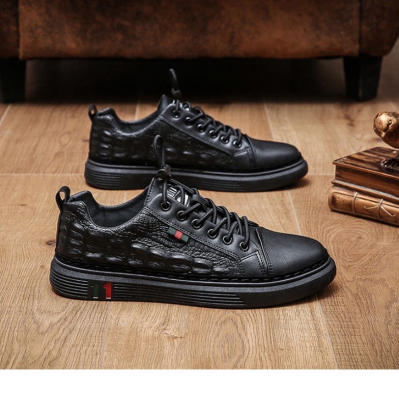 Giày Nam Da Bò - Giày Thể Thao Vân Cá Sấu cao cổ buộc dây, phong cách trẻ trung, năng động Sneaker D17 HOT