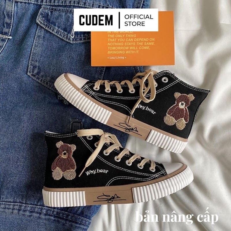 Giày thể thao nữ cổ cao đi học BearBox thêu hình gấu dáng thể thao S15