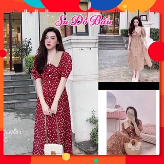 Váy bầu hoa nhí tay bồng điệu đà