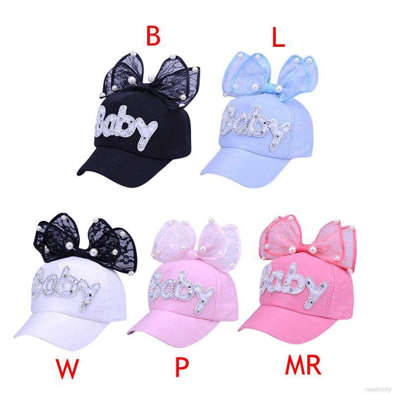 Nón bóng chày thắt nơ in chữ dễ thương cho bé