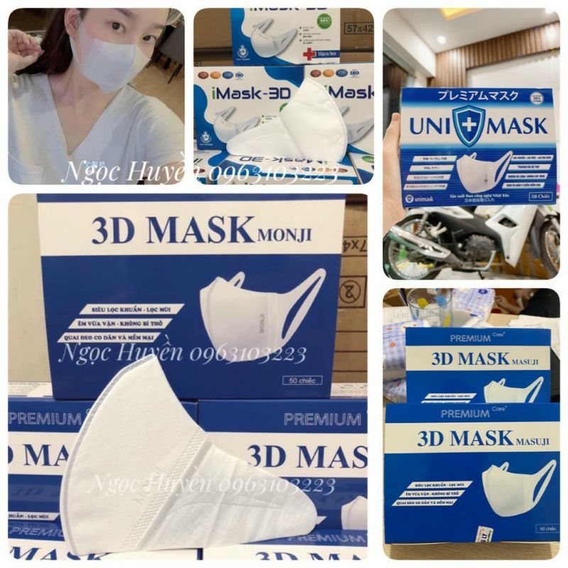 [RẺ VÔ ĐỊCH] Khẩu Trang 3D Mask Chính Hãng Vải Kháng Khuẩn Loại Đep(Monj, Masuji,XL)&lt;Hộp 50c&gt;