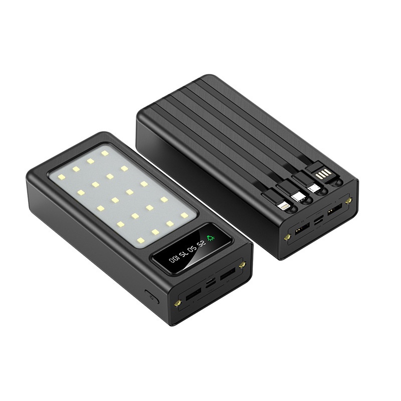 Sạc dự phòng tích hợp đèn pin siêu sáng 20.000mAH, kèm dây sạc gắn liền Micro, TypeC, Lighting