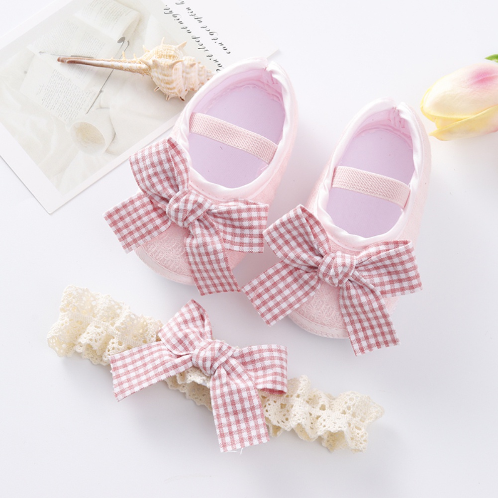 Bộ 2 Giày Tập Đi Đế Mềm Chống Trượt Đính Nơ Cho Bé Gái