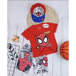 [TẶNG NÓN] Đồ bộ thun bé rai hình Spider-man-anh hùng đội trưởng Captain từ 10-40Kg-giặt không vở hình-H&N