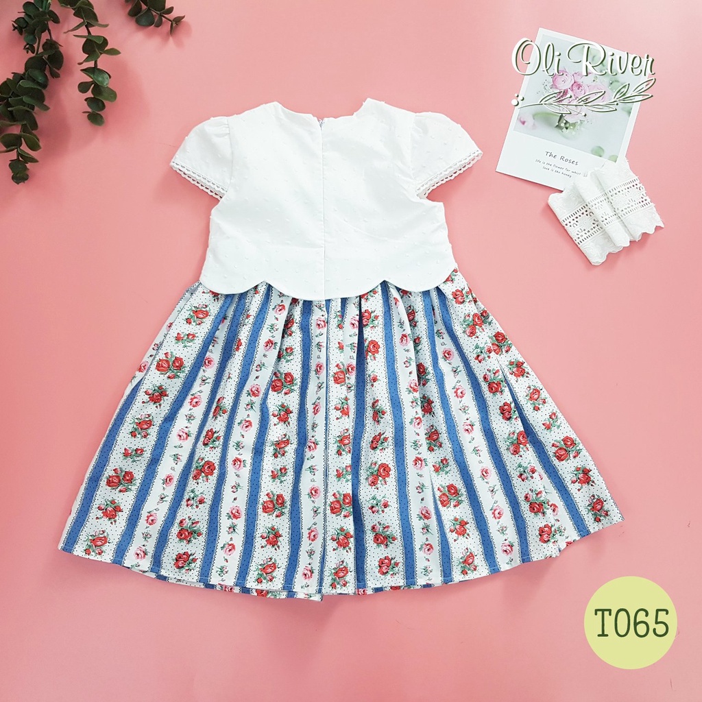 ĐẦM TIỂU THƯ TRẮNG THÔ BOI PHỐI CHÂN VÁY HOA HỒNG XANH CHO BÉ GÁI