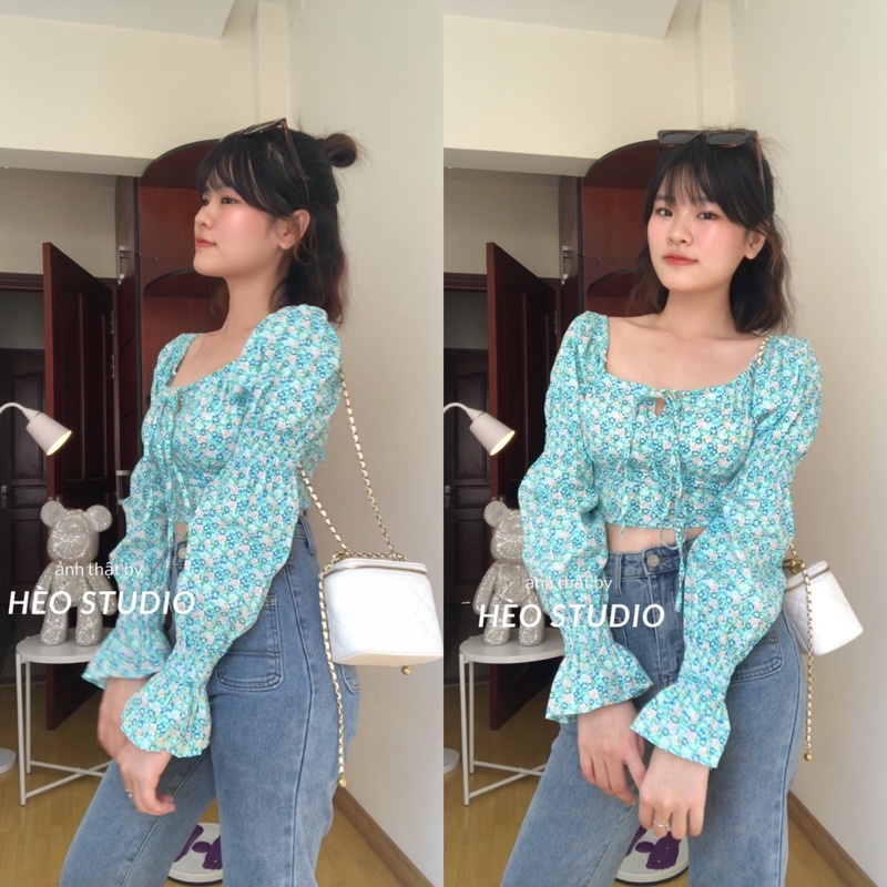 Áo Croptop Hoa Tay Dài Hèo Studio (Ảnh Thật + Video)