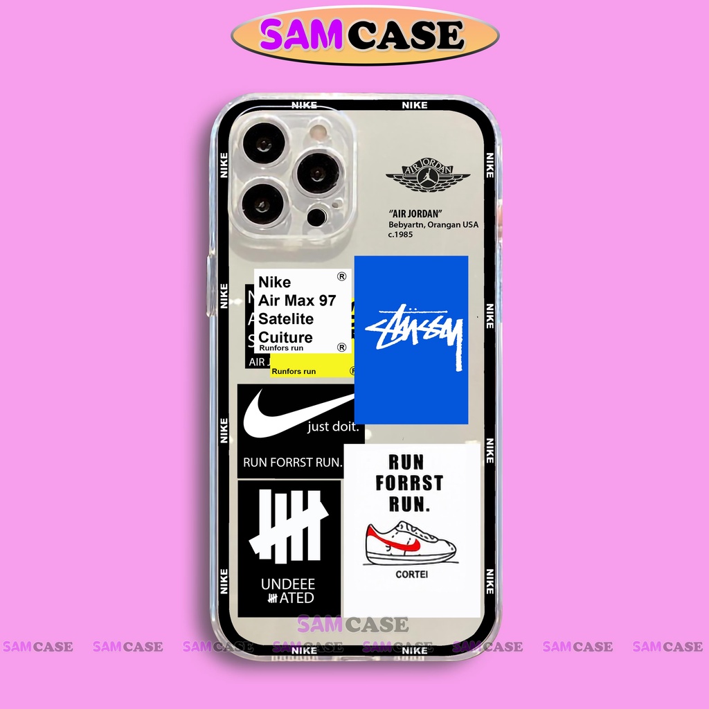 Ốp lưng iPhone Nike chống sốc cạnh viền vuông Silicon trong suốt cho iphone 6/6s/7/8/X/XS/11/12/13/14 Pro Plus Max