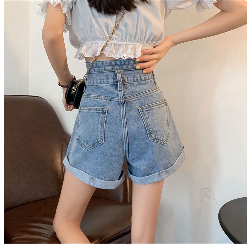 Quần Short Jean Ống Rộng Lưng Cao Dáng Chữ a Plus Size Thời Trang Mùa Hè 2021