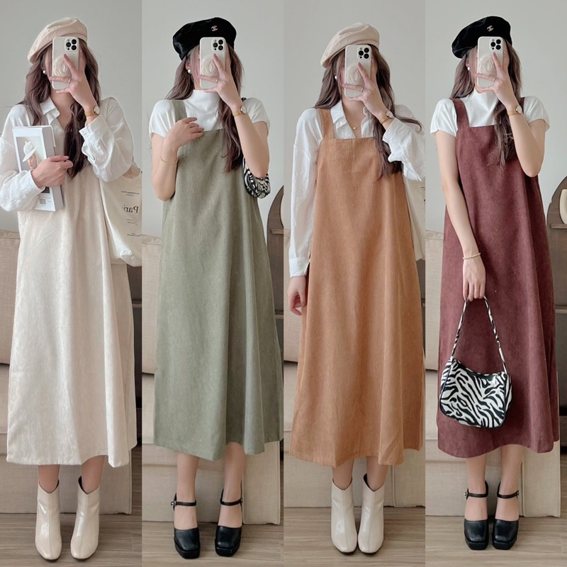 [Ảnh thật/Video]Yếm nhung Yakun mới thiết kế dáng dài Hàn Quốc Váy hai dây dáng basic