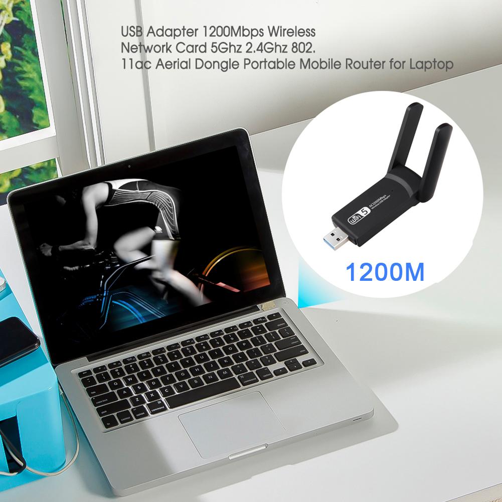 Bộ điều hợp WiFi băng tần kép 2.4G 5.8G USB không dây Thẻ mạng 1200Mbps với ăng ten kép Bộ thu USB 3.0 cho máy tính PC | BigBuy360 - bigbuy360.vn