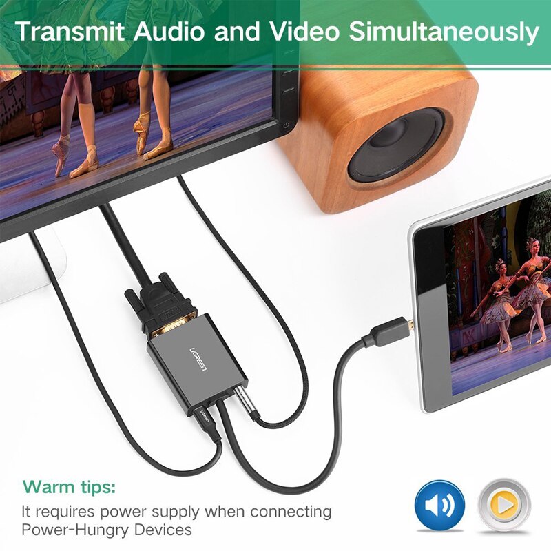 Bộ Chuyển Đổi Âm Thanh / Video Ugreen Micro HDMI Sang VGA 3.5mm Và Micro Usb Cho Nguồn Điện