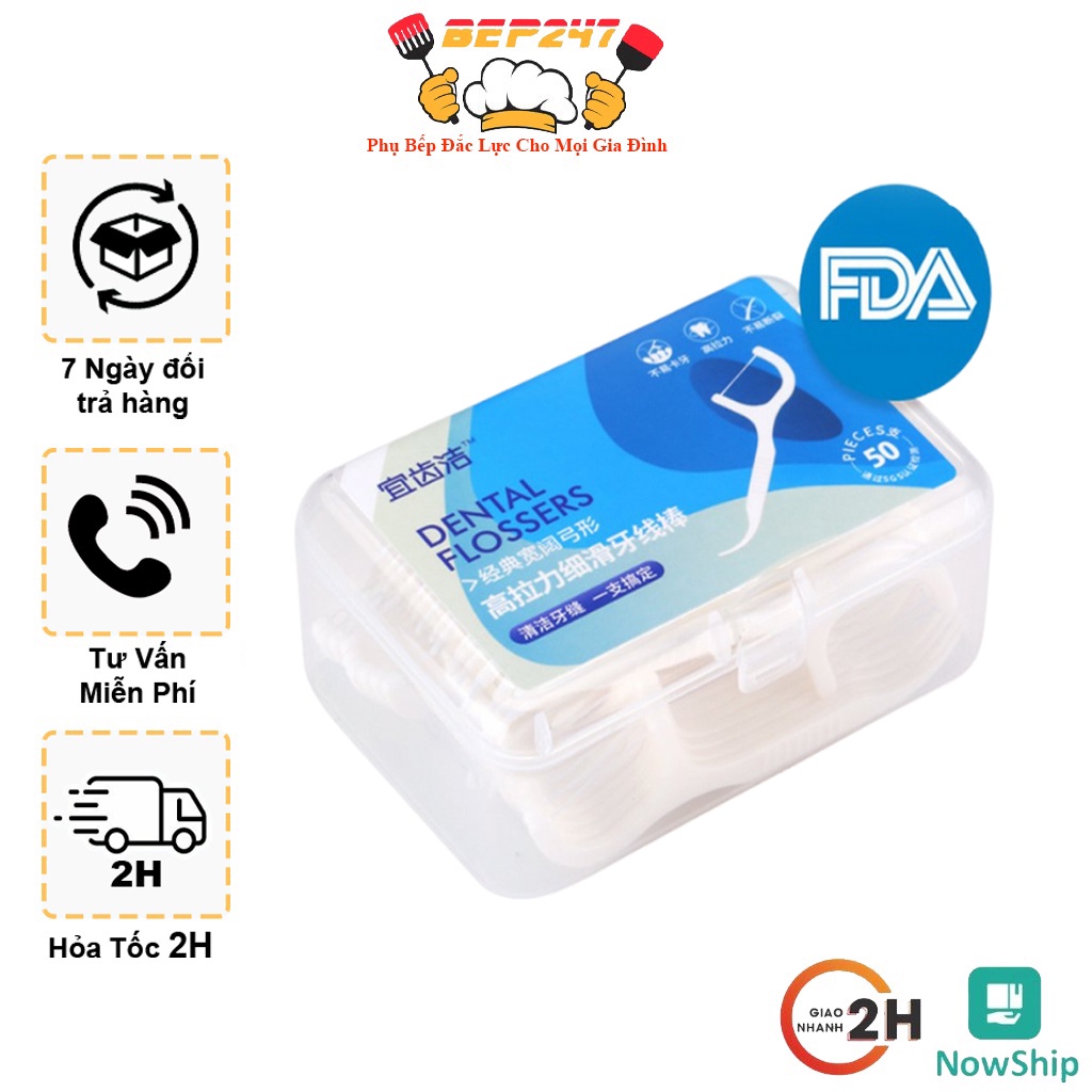 (Giá Sỉ) Chỉ Nha Khoa Hôp 50 chiếc - Tăm Chỉ Nha Khoa Xỉa Răng Chăm Sóc Răng Miệng -gttk